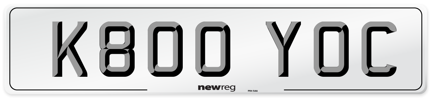 K800 YOC Number Plate from New Reg